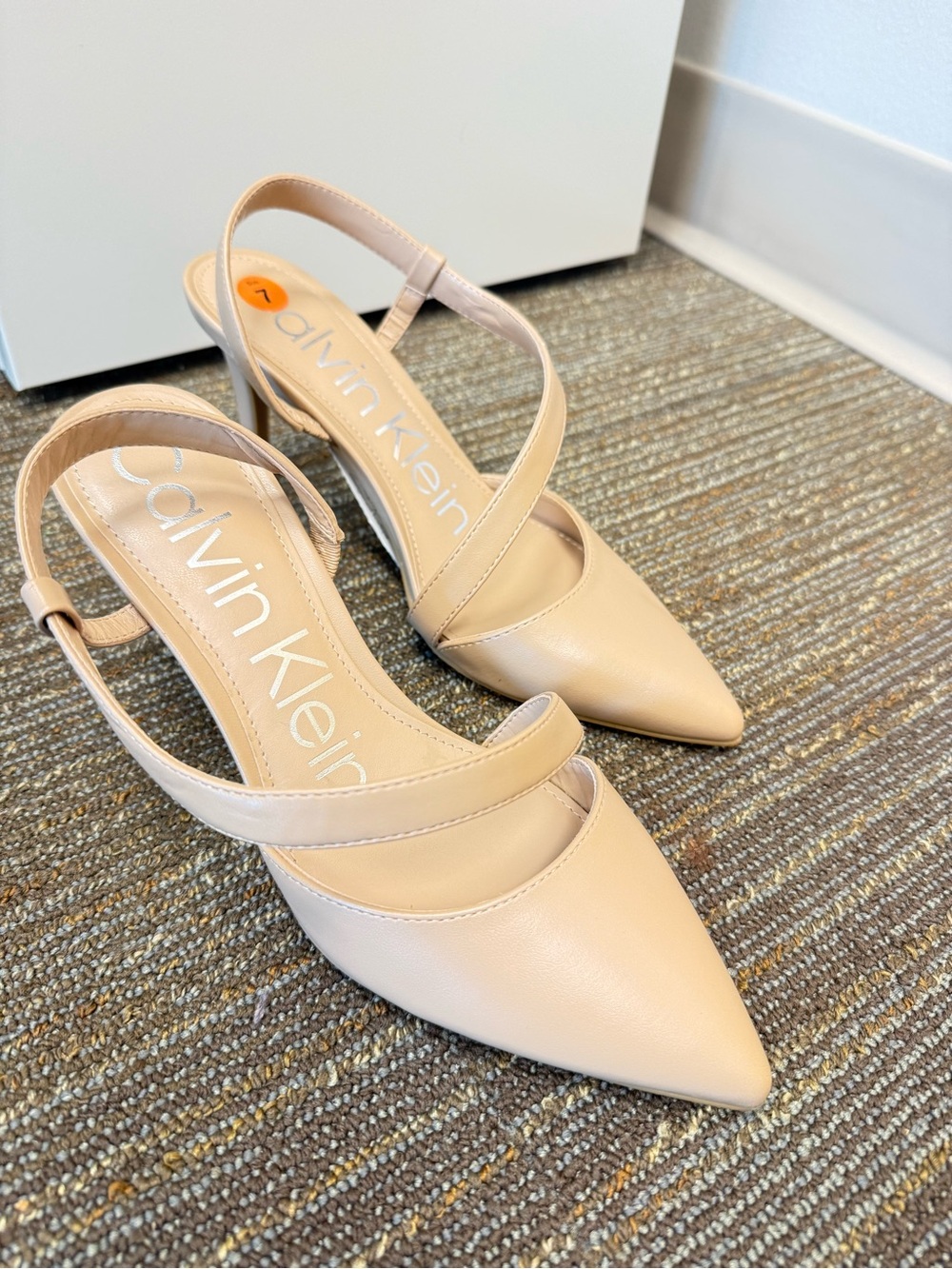 Calvin Klein Beige Pointed-Toe Slingback Heels